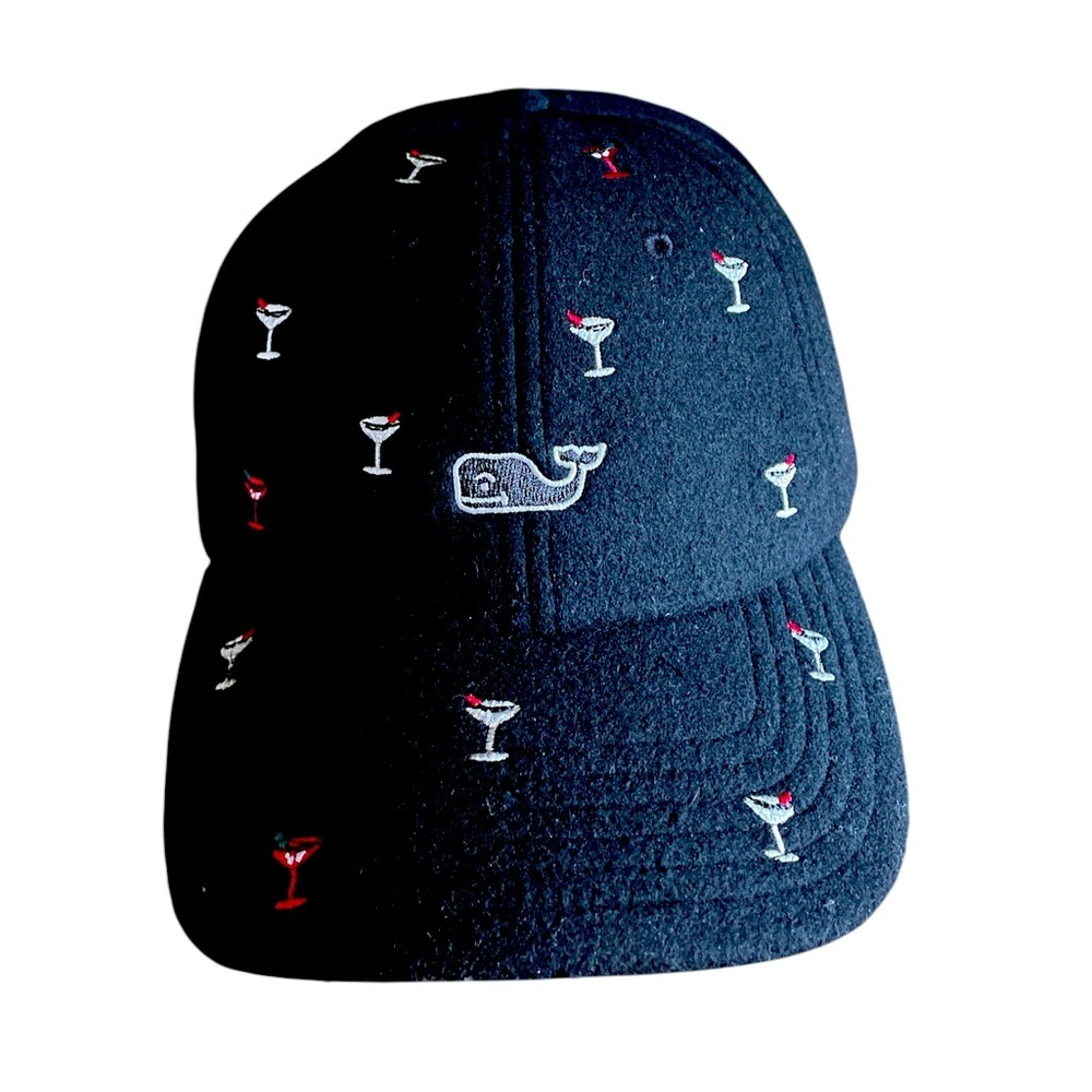 NWT Vineyard Vines Black Hat with Colorful Drink Embroidery